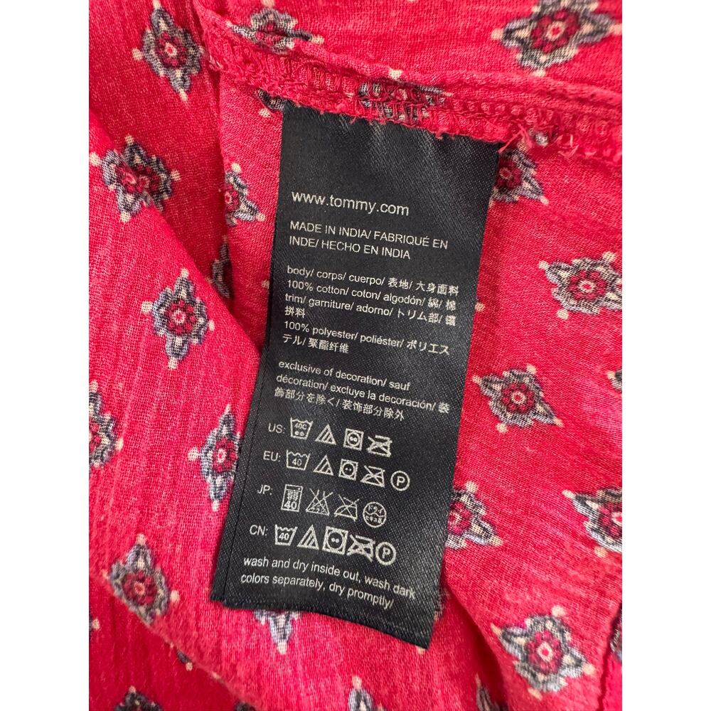 Tommy Hilfiger XL Pink Patterned Blouse 3/4 Sleeve Split V Neck - Picture 5 of 11